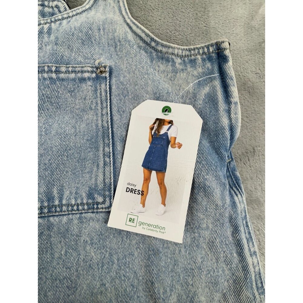Regeneration By Celebrity Pink Daisy Dress Overall Denim Jumper Womens XS - Picture 2 of 7